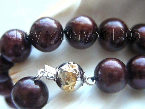 Genuine Natural 11mm Chocolate Round Pearl Necklace 18KGP #c1930! - Picture 6 of 6