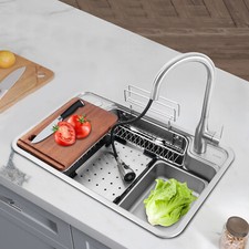 30" Kitchen Sink Stainless Steel Single Bowl Workstation Sink w/Pull Down Faucet