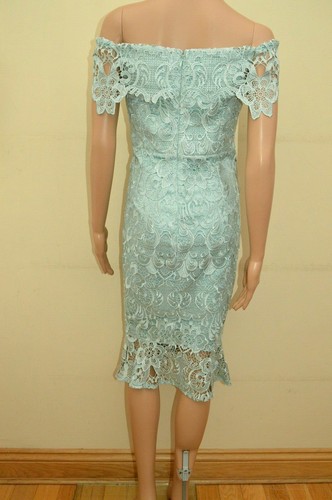New Lipsy VIP Lace Bardot Flippy Hem Mint Dress Sz UK 10 - Picture 3 of 4