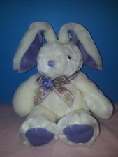 MAIN JOY Easter Bunny Stuffed Animal Vintage White  Purple PLUSH TOY  Bow 12"