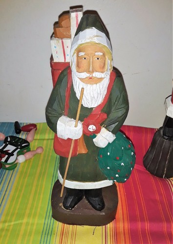 Sammlerstück Deko Weihnachten Weihnachtsmann Holz Figur grün - Geschenke Kostüm Xx