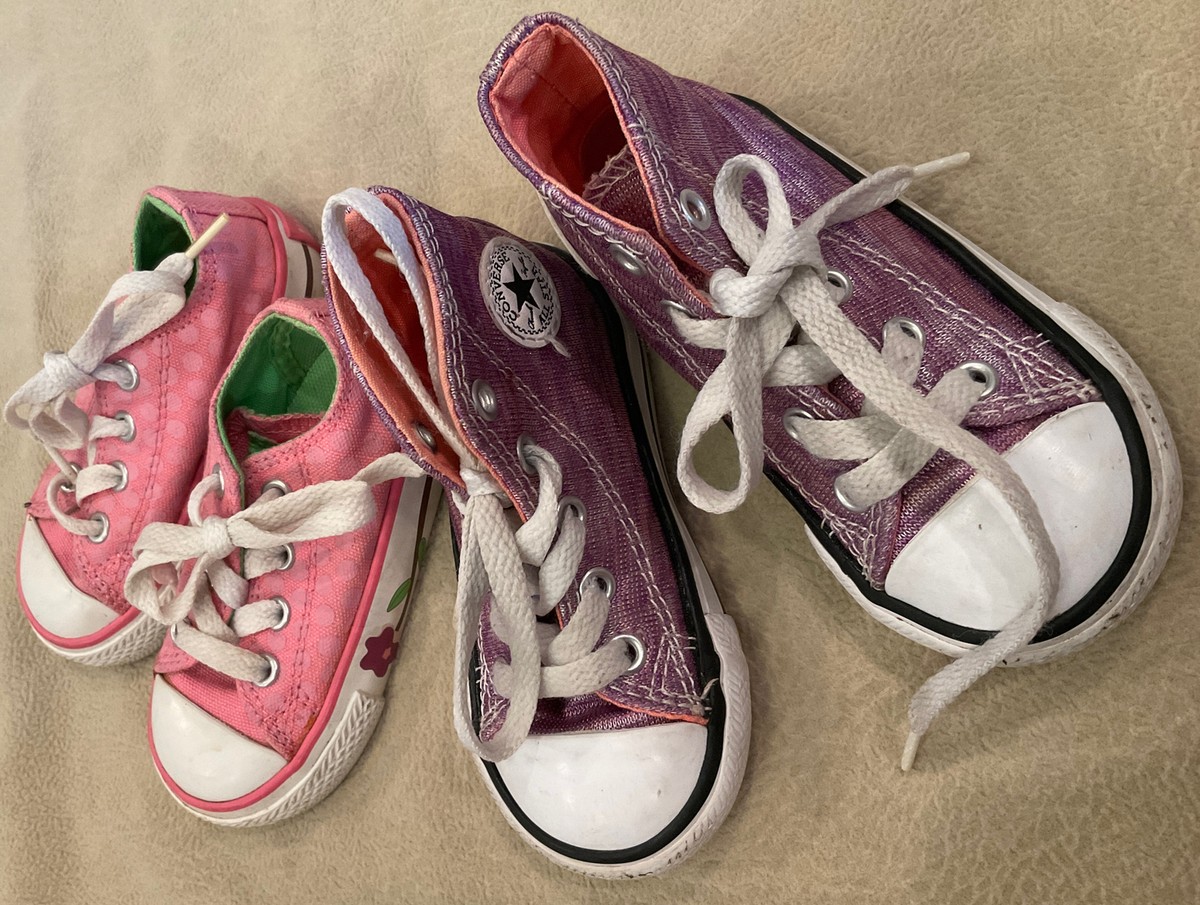 Converse Baby Girl Lot High Low Tops Pink Purple Glisten