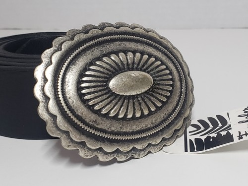 Fronhofer Leather Belt Antique Silver Tone Boho Chick Womens 45.5" Black New - Picture 3 of 8