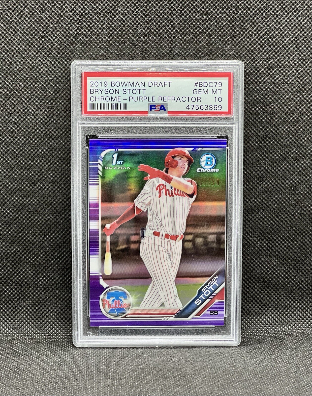 2019 Bowman Draft Bryson Stott Chrome Purple Refractor First Bowman /250 PSA 10