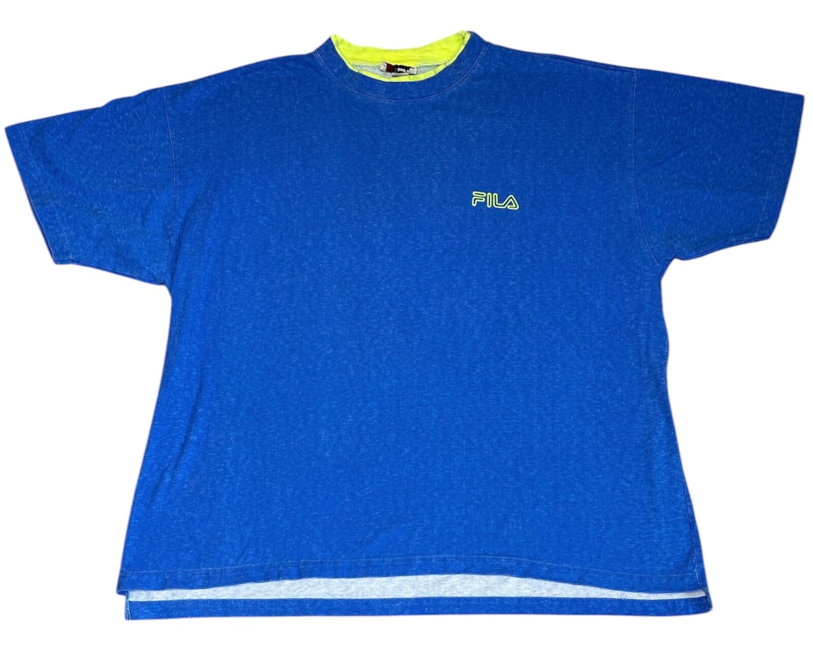 T shirt tennis vintage FILA rifinitura neon punto singolo made in USA taglia XL cotone anni 90