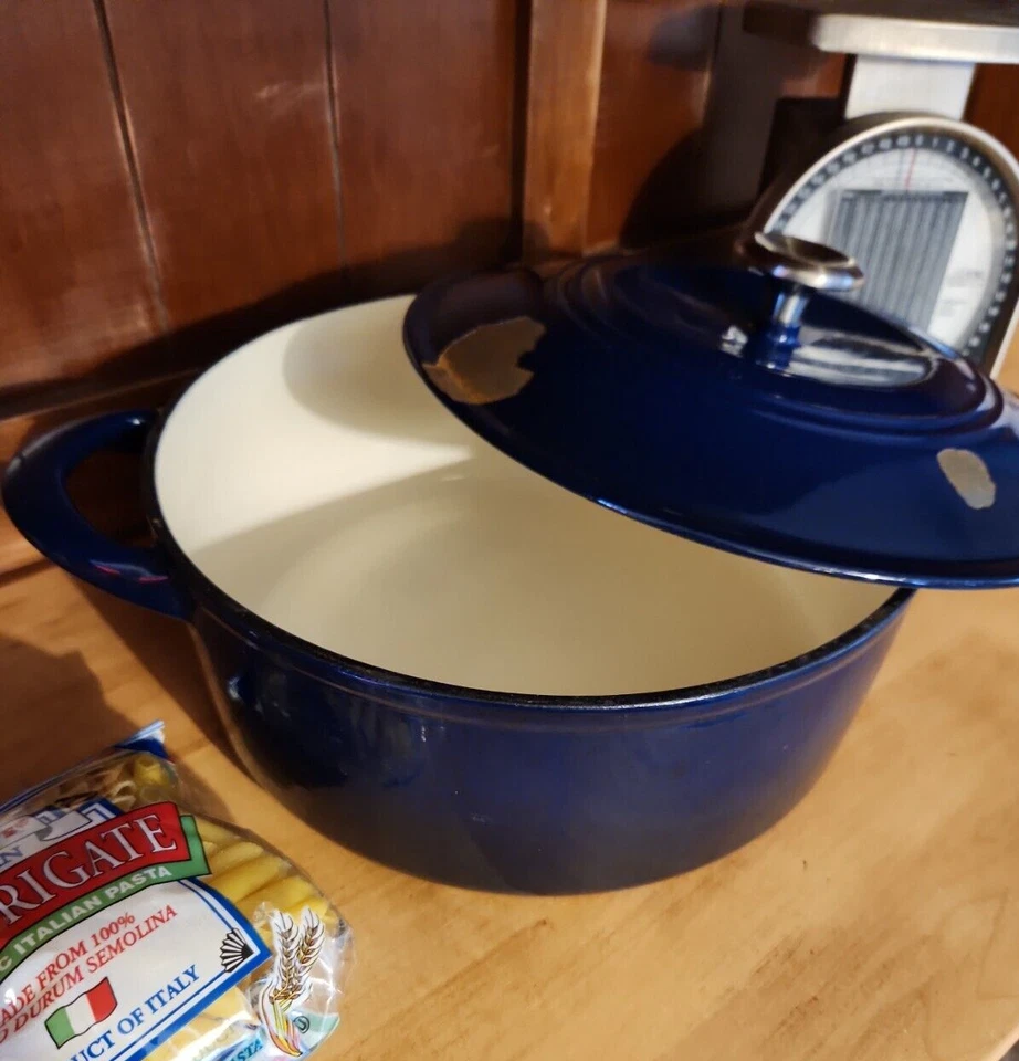 Tramontina 7 Quart Blue Enamel Cast Iron Dutch Oven w/Lid Round Stock Sauce Pot - Image 2 of 4