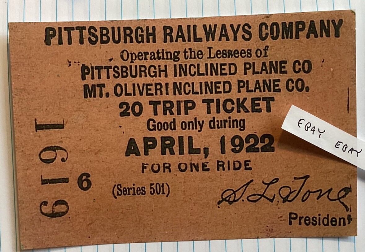 1922 PITTSBURGH RAILWAYS CO. PA. MT. OLIVER INCLINED PLANE TICKET NEW POSTCARD Falak Tayyeb