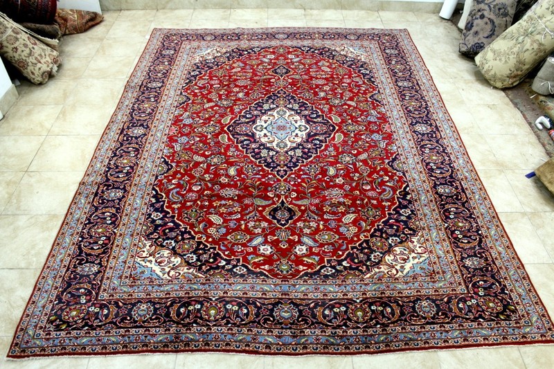 10X13 MAGNIFICENT ANTIQUE 200+KPSI HAND KNOTTED VEGETABLE DYE WOOL KASHANN RUG