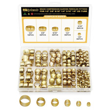 228PCS Brass Compression Sleeves Ferrules Kit Lines for Air, Water  6 Sizes 1/2