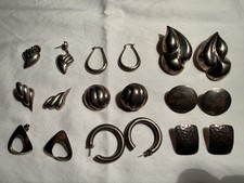 Vintage  Sterling Silver Earrings (9 pairs), pin & braclt jewelry lot, 207 grams