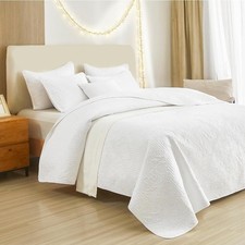 Full/Queen Size Quilt Set 3 Pieces, Soft Lightweight Oversized Bedspread, White