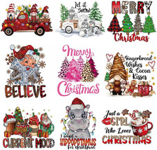 9 Sheets Christmas Heat Transfer Vinyl Decals Red Cute Cartoon Iron on Transfers