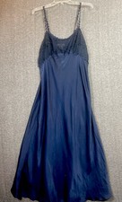 Vintage Flora Nikrooz Navy Floral Appliqu s Night Gown Wos XL Made In USA