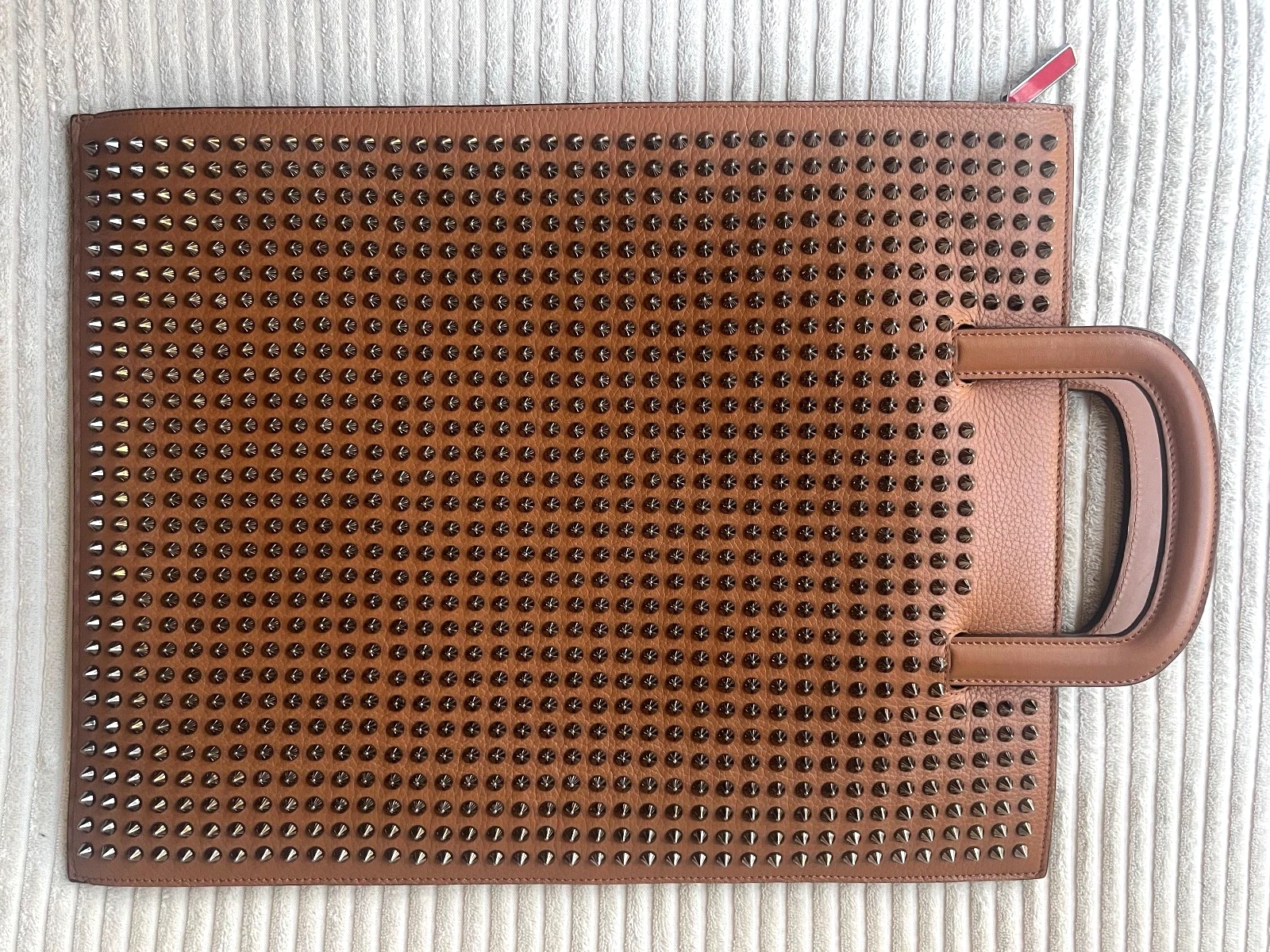 Christian Louboutin — Christian Louboutin Homme Trictrac Large Tan Spiked Leather Portfolio Briefcase