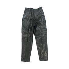 Women's Cargo Pants Faux Leather Black Elastic Waist Pockets Straight Casual