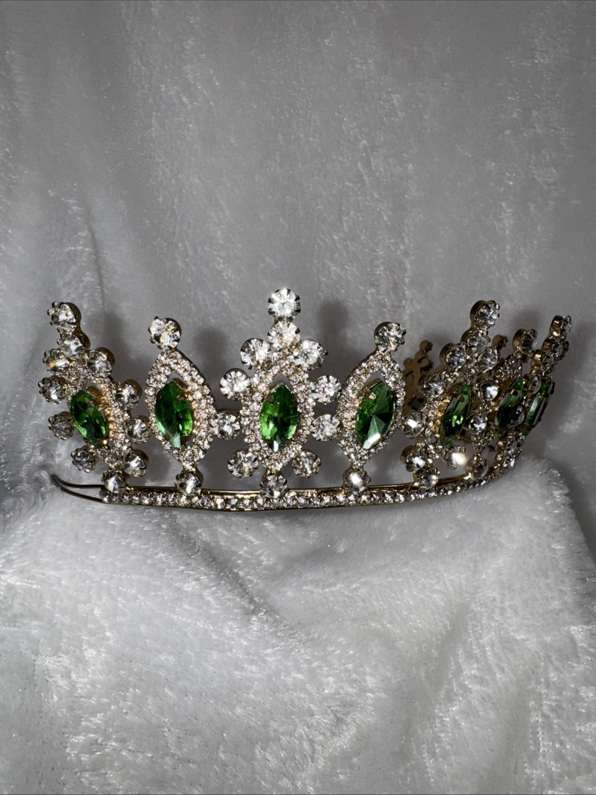 Green emerald Crown Tiara real metal gift birthday diadem bridal gold