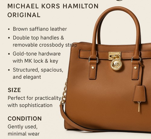 Michael Kors Tasche Hamilton Large Tasche Braun Leder Gold Hardware