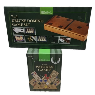 Domino Deluxe Spiel Set Holz traditionelle Karten Schach Poker Backgammon Cribbage