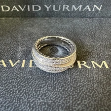 David Yurman Sterling Silver Crossover Wide Pave Diamond Ring Size 7