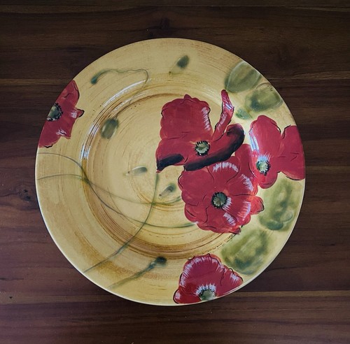 Ambiance Fleur Rouge Nanette Vacher 10 5/8" Dinner Plate Red Poppy Flower