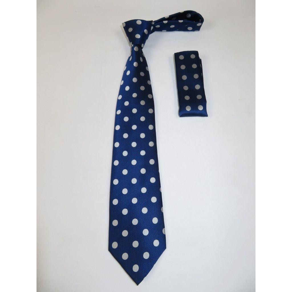 Mens Woven Tie Hankie Set J.Valintin Private Collection R51 Navy Polka Dot