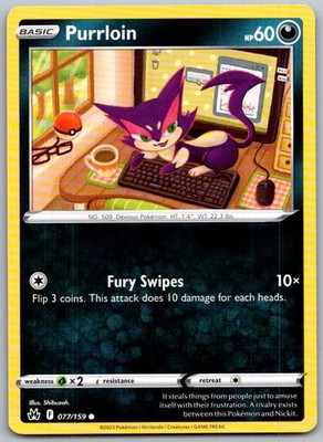Purrloin 077/159 Common Crown Zenith Pokemon Near Mint