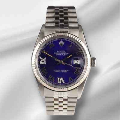 Rolex 36mm Datejust Stahl Gerillter Jubiläum Blau Römische Zifferblatt Uhr 16014