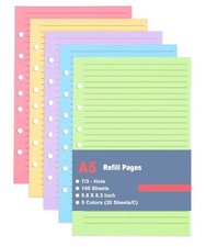 A5 Filler Paper - Mini Binder 5 Colorful Line Paper for 3 or 7 Ring Binders -...