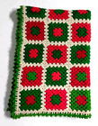 VTG. Crocheted Throw 70"X50" Handmade Granny Square Blanket Christmas Color