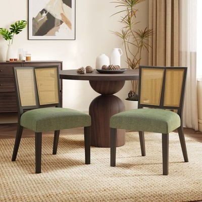 Rattan Dining Chair Without Arm(walnut+caramel) Set of 2