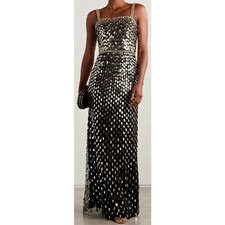 NWT Jenny Packham Black Mesh Gold Embellished Juliette Gown Womens Size 4