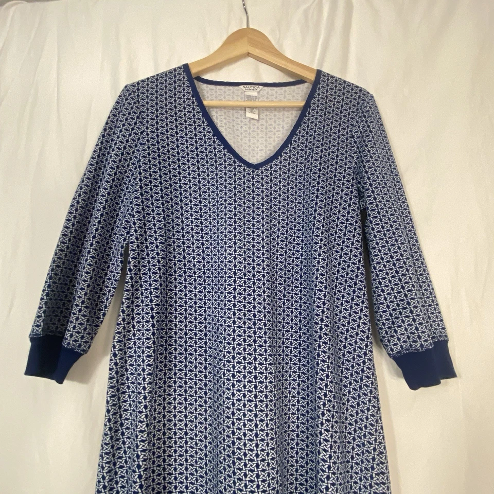 Roupa de dormir Nautica feminina média camisola padrão marinho manga longa quente aconchegante - Imagem 4 de 4