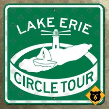 Lake Erie Circle Tour highway marker road sign scenic Ohio Ontario 16x16