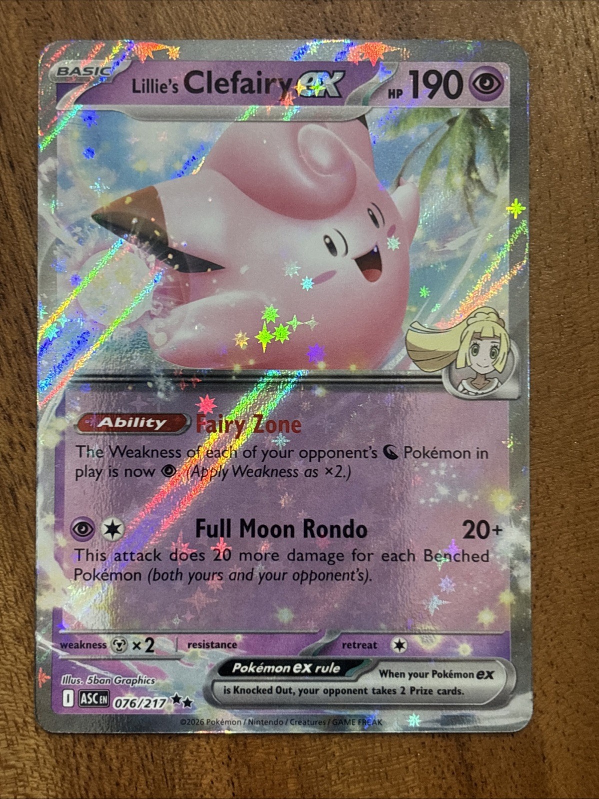 Pokémon TCG Lillie's Clefairy EX 076/217 Ascended Heroes Double Rare NM Card