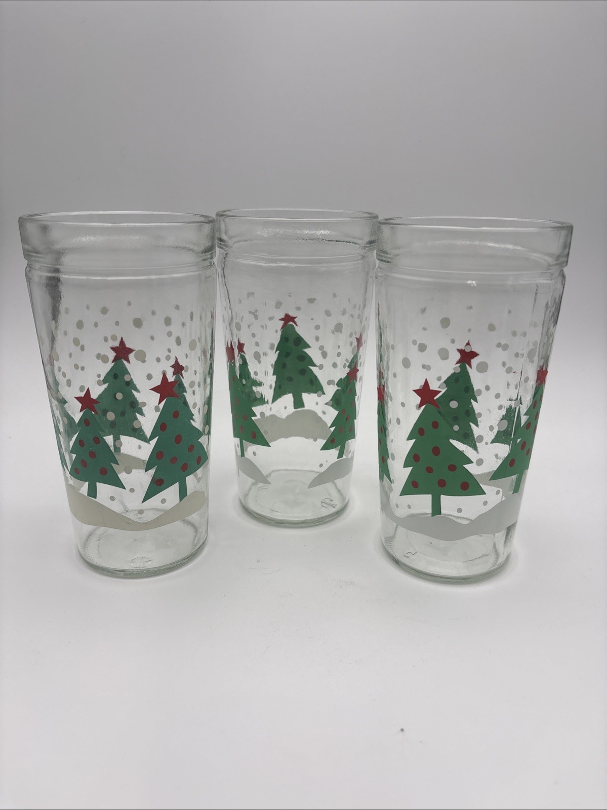 Set Of 3 VTG Anchor Hocking Jelly Jar Christmas Trees 6” Drinking Glass Tumbler