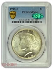 1925-S $1 Peace Dollar PCGS MS 64 CAC