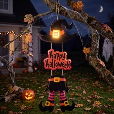 Halloween Happy Sign Decoration Witch Legs Hat Hanging, Halloween Witch Door Sig
