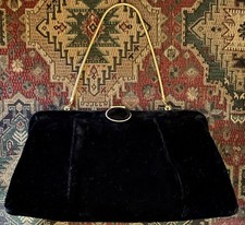 Vintage Ande' Black Velvet Evening Bag Purse With Retractable Gold Chain