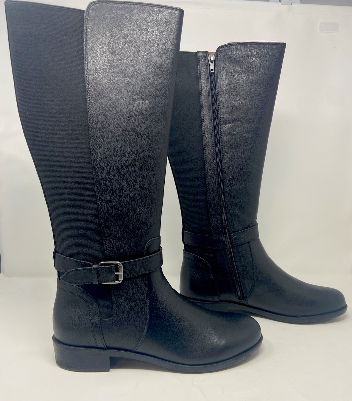 Cobb Hill Naina Black Women’s Stretch Knee High Grained Leather Boot Ankle Strap