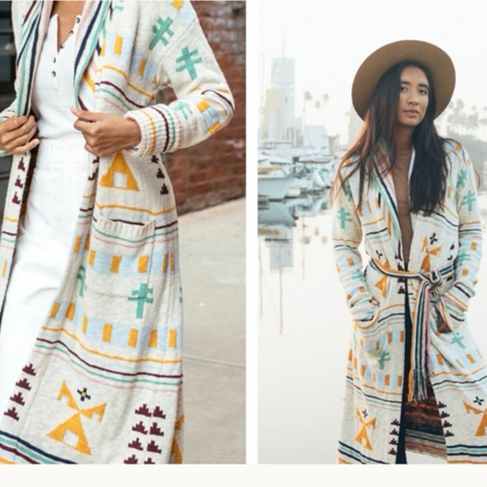 FAHERTY  B. Yellowtail Paloma Duster Cardigan Southwestern Yellowstone River XS