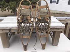 Ciaspole da neve vintage antiche in legno di pelle grezza 30”x9”