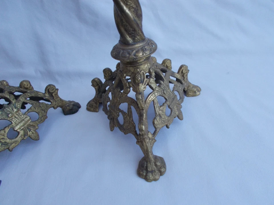 PAIRE PIQUE CIERGE CHANDELIER ANCIEN ANTIQUE VINTAGE CANDLESTICK HAUTEUR 55 CM - Photo 3/4