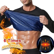 Mens Sauna Sweat Shirt Athletic Tee Compression Suit Heat Trapping Shapewear Top