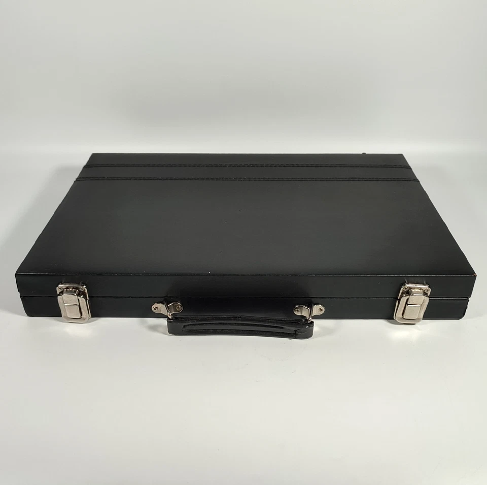 Vintage Backgammon Set in Case Faux Leather Briefcase Black White Blue - Image 4 of 4