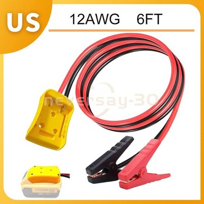 Jumper Cables for Car with Adapter for Dewalt Battery 12AWG 6FT Auto Booster