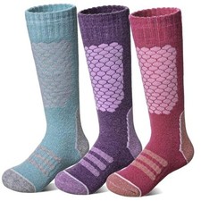 Kids Merino Wool Ski Socks Boys Girls Thick Winter Warm 4-7 Years Purple Green