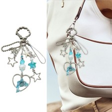 Handmade Blue Dolphin Shell Clovers Beaded Keychain Symbol Of Good Luck Pendant