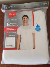 Hanes Ultimate Tagless Breathable Odor Control T-Shirts White L 6-Pack Men's