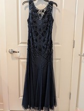 Pisarro Nights Geometric Beaded Sleeveless Gown Navy Women's Size 6