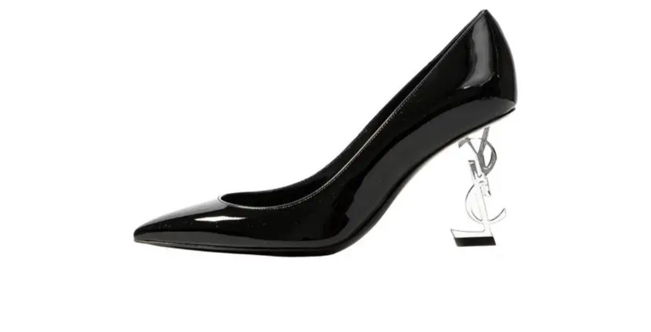 Decolte Saint Laurent Opyum 85 mm in vernice con tacco YSL argento. 39 5